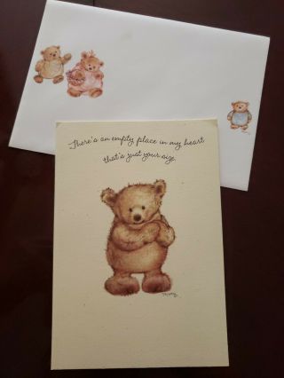 Vintage Hallmark Mary Hamilton Greeting Card Bear I Miss You W/envelope
