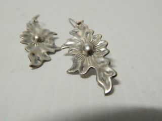 Colonial Dsn Vintage Mexican Sterling Silver Earrings Danglers Floral Sculptural