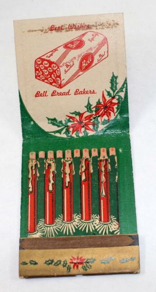 Vintage Bell Bread Bakers Merry Christmas Happy Year Oversize Matchbook