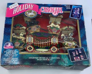 Vintage 1994 Mr Christmas Holiday Carousel Ornament Set - Plays 21 Songs / Carols
