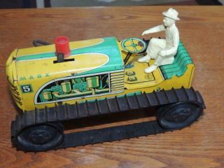Vintage Marx Wind Up Tin Climbing Tractor 5 With Driver And Smoke Stack