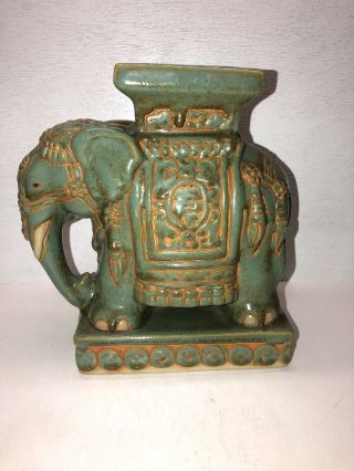 Chinese Green Ceramic Elephant Plant Stand Statue Figurine 8 - 1/2 " Tall
