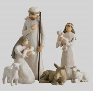 Demdaco Willow Tree Hand - Painted Sculpted Figures Holy Family Nativity 6 Pc Set