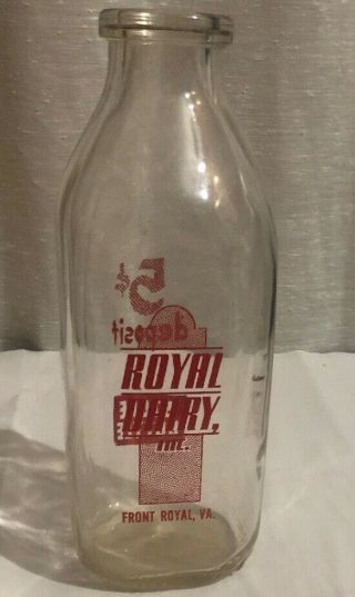 Royal Dairy Inc.  Front Royal Va 5 Cent Deposit Store Bottle