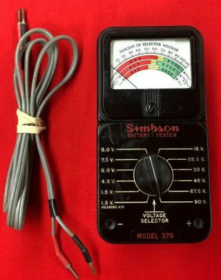 Vintage Simpson 379 Battery Tester With Leads And Calibrated