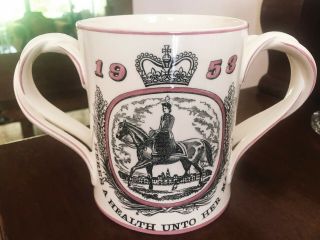 Royal Doulton Queen Elizabeth Ii 1953 Coronation 2 - Handle Porcelain Loving Cup