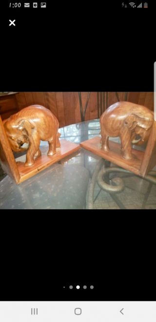 Vintage Hand Carved Elephants Teak Wood Solid Book End Holders 9inch By 9inch.
