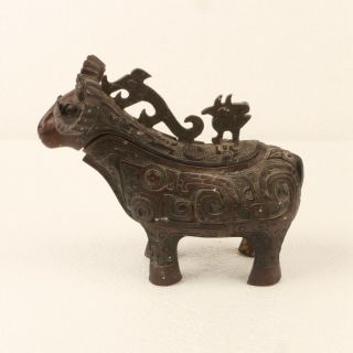 Chinese Copper Handwork Carved Sheep Wine Cup Statue Kz040