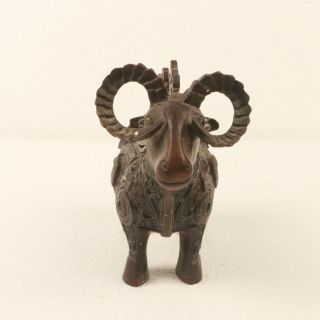 Chinese Copper Handwork Carved Sheep Wine Cup Statue KZ040 2