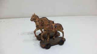 Antique 2 Horse Drawn Carriage Pull Toy Victorian 20s Dollhouse Early Germany