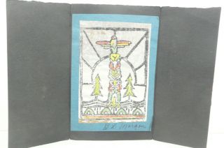 Hand Painted Blanche Morgan Northwest Totem Pole Christmas Card Signed