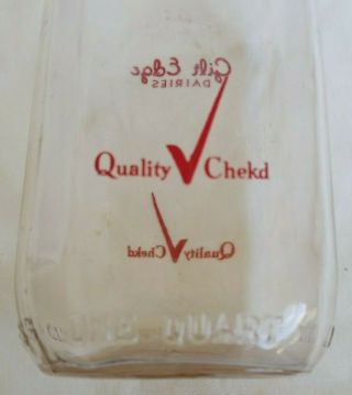 Vintage Gilt Edge Dairies Glass Milk Bottle QUALITY CHEKD Duraglas One Quart 3