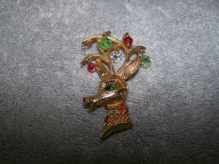 Vintage Mylu Signed Brooch Rhinestone Crystal Dangle Reindeer Christmas