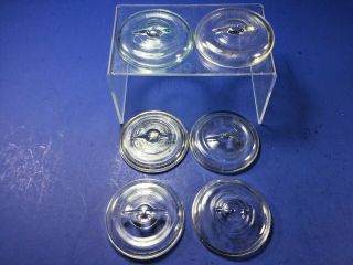 Vintage 6 - 3.  1/8 " Glass Bail Jar Lids For Bail Wire Canning Jars,  1 - Aqua,  5 - Clear
