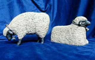 Pair Large Sheep Primitive Decor Deborah Graham 8 1/2 " X 6 " Xmas Creche Resin