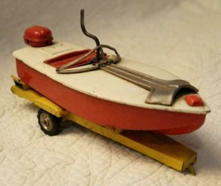 Vintage Tin Speed Boat And Trailer 50 