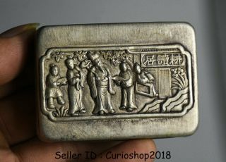 6cm Rare Antique Old China Silver Dynasty Palace People Ink Cartridge Ink Box