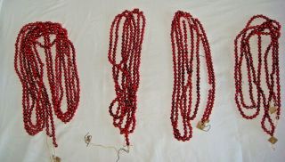 4 Vintage Glass Mercury Beads Garlands Red Japan Each About 8 Ft Long