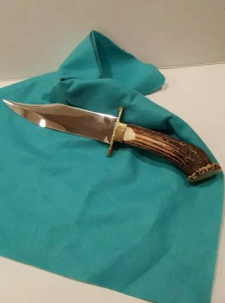 Vintage Custom Hand Made Stag Handle Bowie Knife With W/sheath