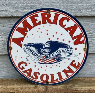 Old American Gasoline Porcelain Sign Motor Oil Gas Pump Plate Station