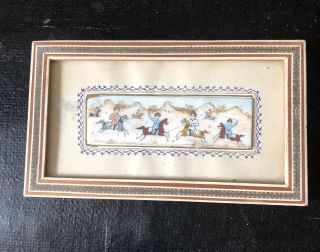 Small Hand Painted Picture Of A Persian Hunting Scene Signed On Back