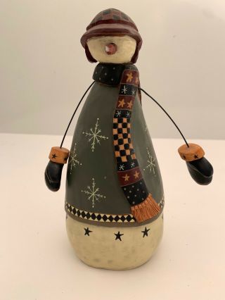Williraye Studio Folk Art Snowman Child W/ Wire Arms And Mittens Ww2365