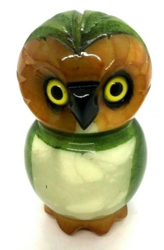 Alabaster Owl Figurine Paperweight Hand Carved Painted Ducceschi Italy