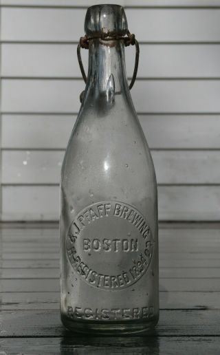 Antique H.  & J.  Pfaff Brewing Co.  Blob Top Beer Bottle - Registered 1894 - Boston