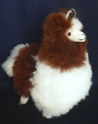 Peruvian Handmade Llama Stuffed Animal Made With Alpaca Fur White Brow