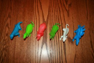 Set of Six Vintage Tootsie Toy Large - Size Hollow Dinosaurs Playset 2 - Marx MPC 2