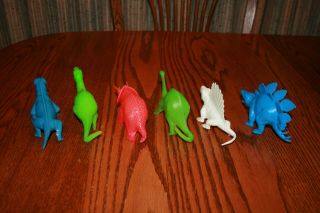 Set of Six Vintage Tootsie Toy Large - Size Hollow Dinosaurs Playset 2 - Marx MPC 3