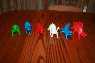 Set Of Six Vintage Tootsie Toy Large - Size Hollow Dinosaurs Playset 6 - Marx Mpc