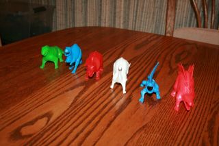 Set of Six Vintage Tootsie Toy Large - Size Hollow Dinosaurs Playset 6 - Marx MPC 2