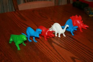 Set of Six Vintage Tootsie Toy Large - Size Hollow Dinosaurs Playset 6 - Marx MPC 3