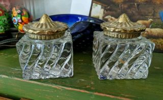 Vintage V & M Virginia Metalcrafters Crystal Glass & Brass Inkwells