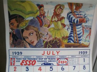 Vintage 1939 Esso Gas Station Advertising Calendar Pinehurst,  North Carolina Nc