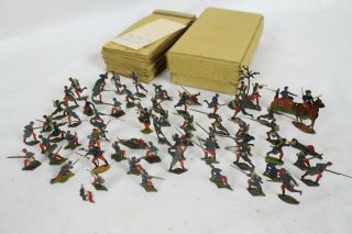 63 Vintage Tin Flats Zinnfiguren Scholtz Box War Lead Soldiers German Horse Toy