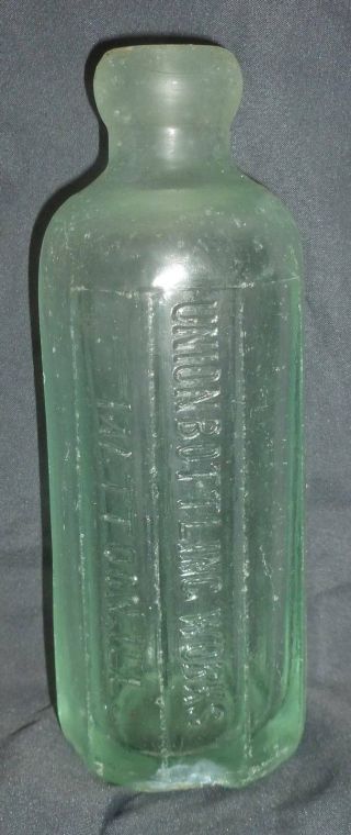 Illinois Hutchinson Bottle - Aqua - Ten Vertical Panels - Union B/w - Mattoon - 1890s