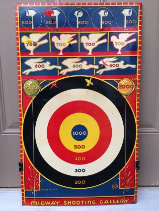 Vintage Marx Midway Shooting Gallery Tin Magnetic Dart Target Game