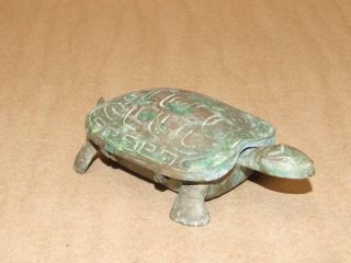 Vintage Brass Turtle Ashtray Or Trinket Box With Hinged Lid 6 1/2 X 3 1/2 Inches