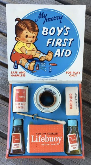 Vintage 1956 Boy’s First Aid My Merry Toy Playset Lifebuoy Band - Aid Johnson Usa