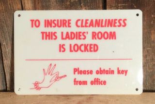 Vintage Gas & Oil Service Station Ladies Restroom Locked Door Key Sign 6” X 4”