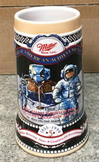 Vintage 1990 Miller Beer Stein Mug Great American Achievement 1st Man On Moon