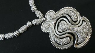 Vintage Monet Statement Necklace Silver Textured Chain & Pendant Gorgeous