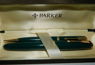 Vintage Green Parker Duofold Fountain Pen Set M.  I.  D With Parker Box