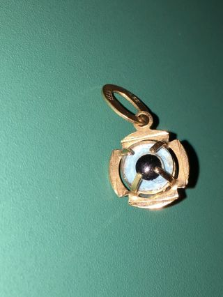 Old Vintage14k Gold 585 & Blue Glass Evil Eye Charm Pendant Double Sided