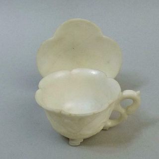 Antique Chinese Carved White Marble Cabinet Cup & Saucer 18th Century