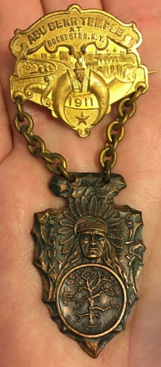 1911 Shriners Sioux City Iowa Abu Bekr Temple Rochester Ny Brass/copper Pin