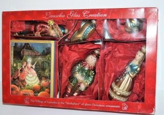 Lauscha Glas Creation Set Of 4 Glass Christmas Cinderella Ornaments With Book