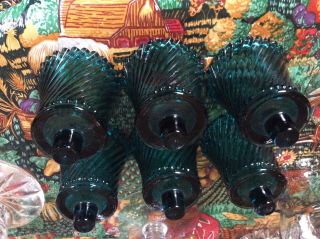 Set Of 6 Home Interiors Swirl Blue Glass Candle Votives